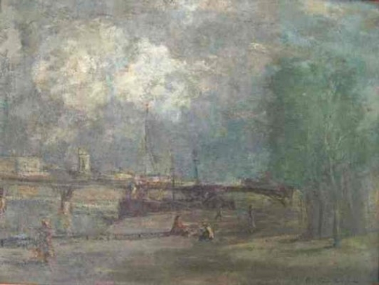 Au bord de l'eau à Meudon. 1960-1969. Huile sur toile. 50 X 65 cm. Coll. particulière